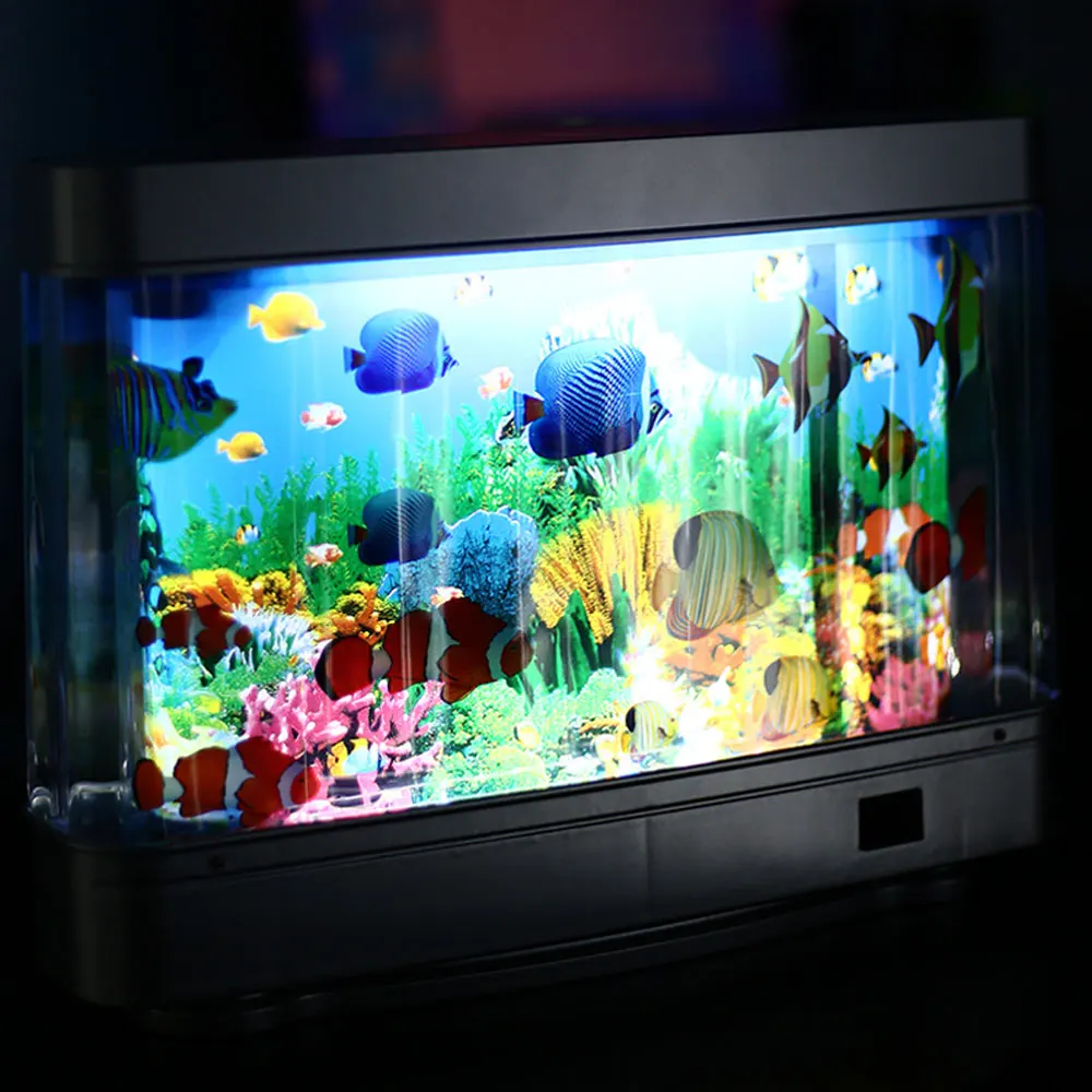 Led Fish Tank Lamp Sea View Fish Creative Simulation Aquarium Underwater World Landscape Lamp for Living Room Decoration