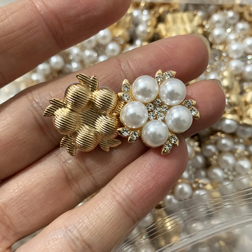 SKYE CIEL 100PCS 22mm Pearl DIY Jewelry accessories Flower Sparkling Rhinestone Hairpins Decoration Clothes Sewing Accessories