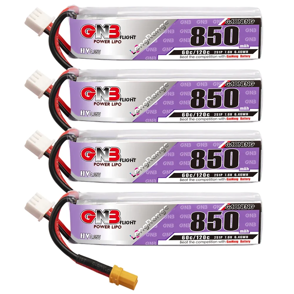 GAONENG GNB LiPo Battery 850mAh 2S 7.6V 60C Long Range With XT30 Plug  For RC FPV Whoop Frame Kit Tinywhoop Racing Drone view 6