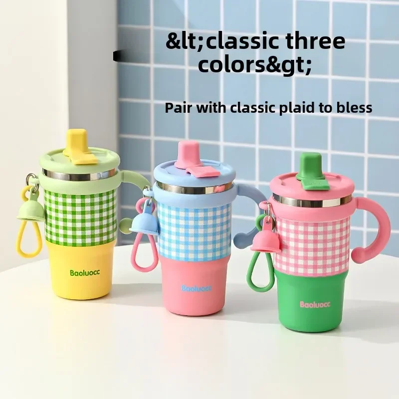 2025 New Girls Office 316 Stainless Steel Thermos Cup Household Handle Student Straw Cup Double Drink Bingba Cup  Coffee Mug