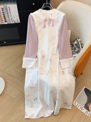 150Kg Plus Size Women's Bust 148 Autumn Winter Loose Retro Chinese Style Cheongsam Long Sleeved Dress 5XL 6XL 7XL 8XL 9XL