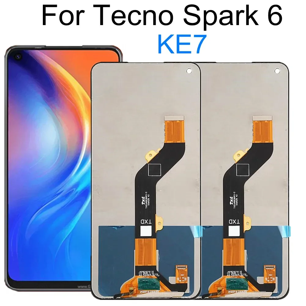 

6,8 "ЖК-дисплей для Tecno Spark6 KE7, ЖК-дисплей кодирующий преобразователь сенсорного экрана в сборе, замена Fro Spark 6 LCD