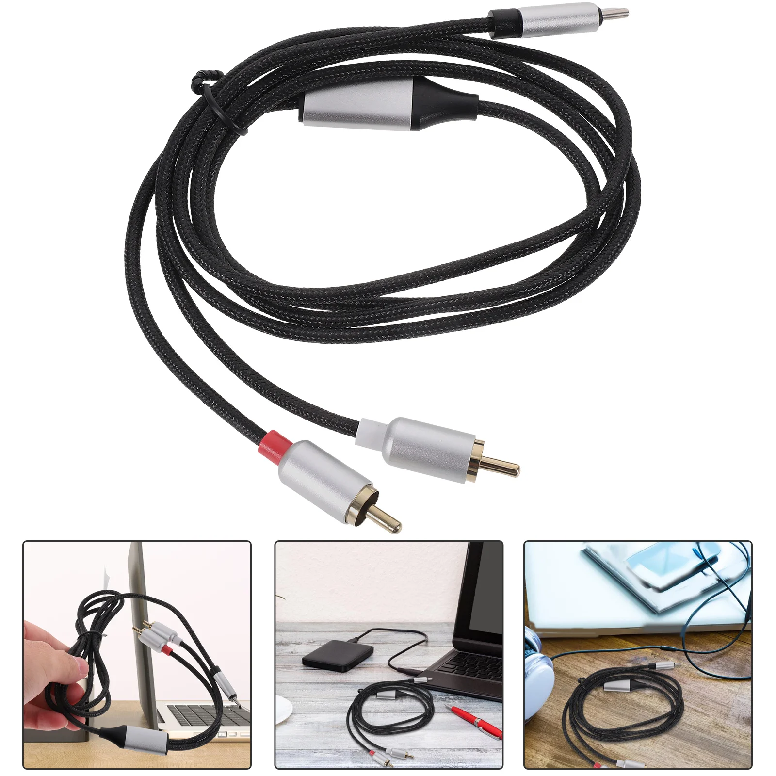 Kabel Audio Tipe C Ke 3.5Mm 1M Bahan Premium Tahan Lama Output Ganda Suara Jernih Plug Play Adaptor USB C RCA untuk Ponsel Pintar