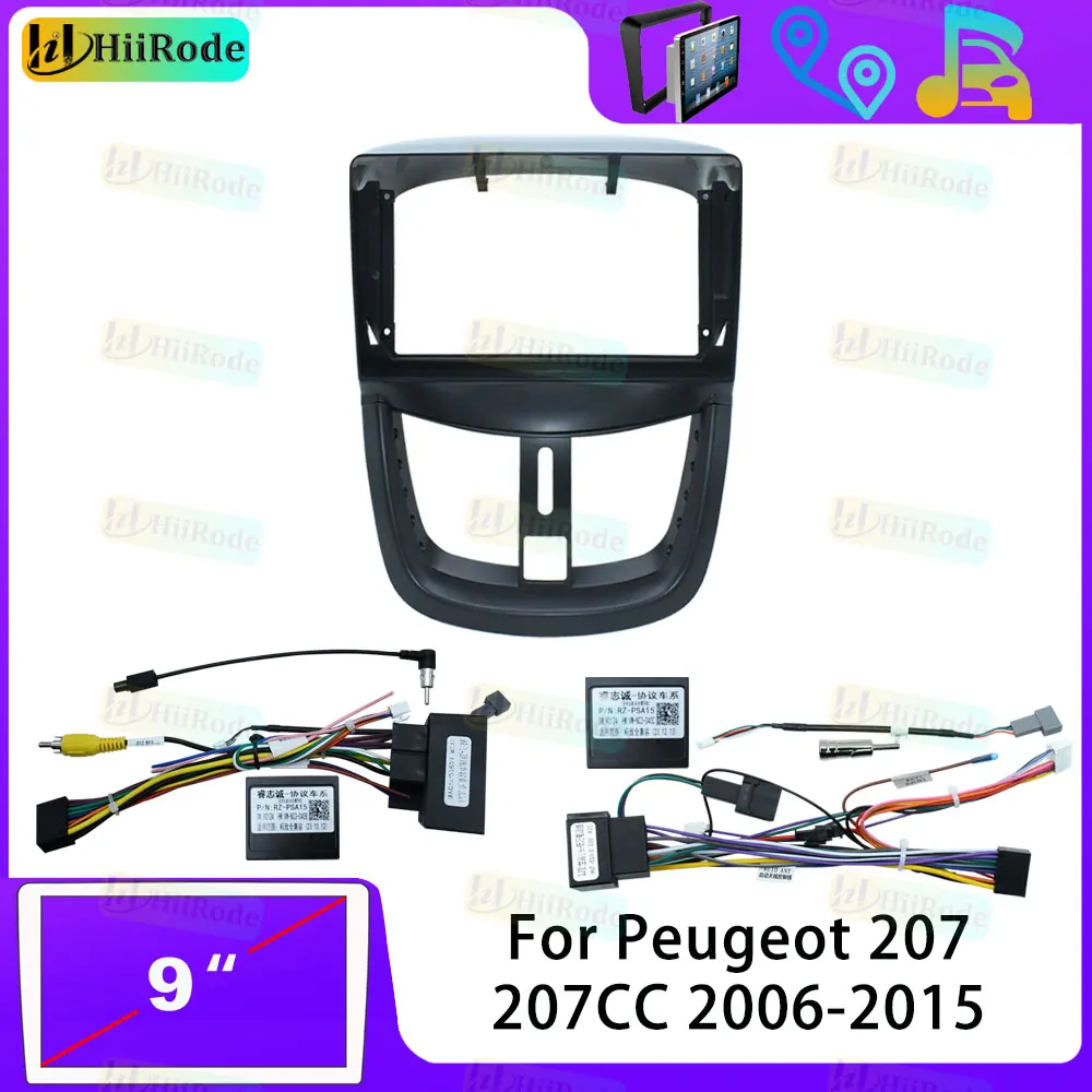 Hiirode Car Android Radio Stereo Player Frame Fascia For Peugeot 207 207CC 2006-2015 Panel Power Cord Wiring Harness Canbus 2DIN