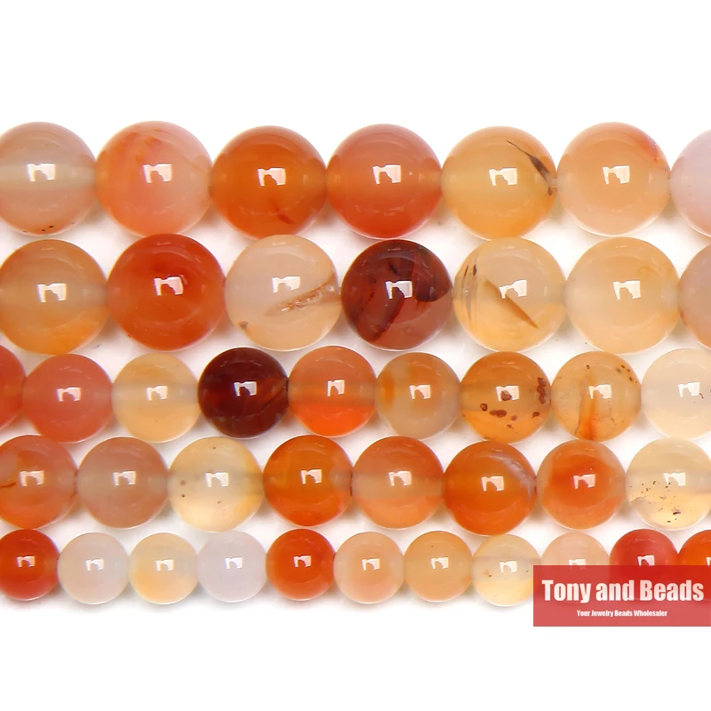 Natural Smooth Orange Red Agate Round Loose Beads 15\