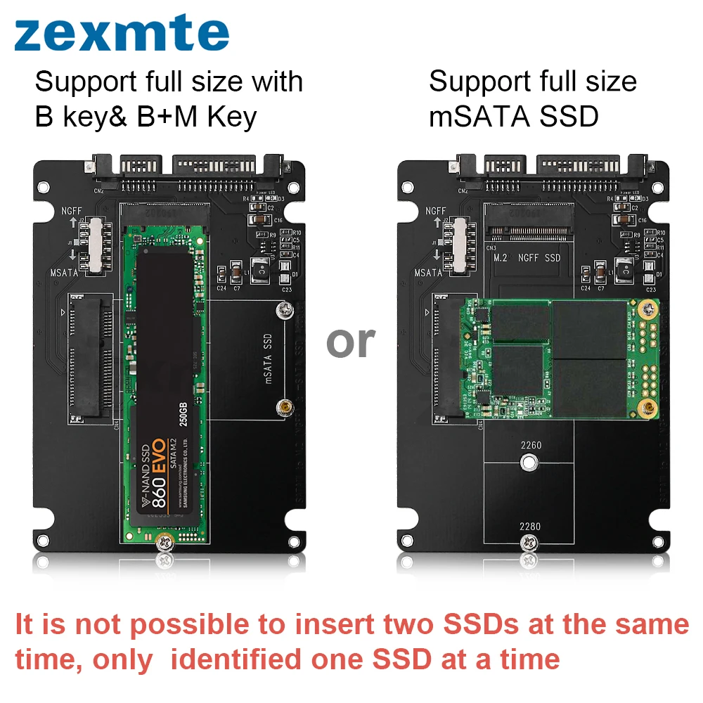 Zexmte M.2 NGFF MSATA SSD To SATA 3.0 Adapter Card Laptop Riser Adapter 6Gps M.2 Ngff Or Msata SSD Converter Card Voor PC Laptop