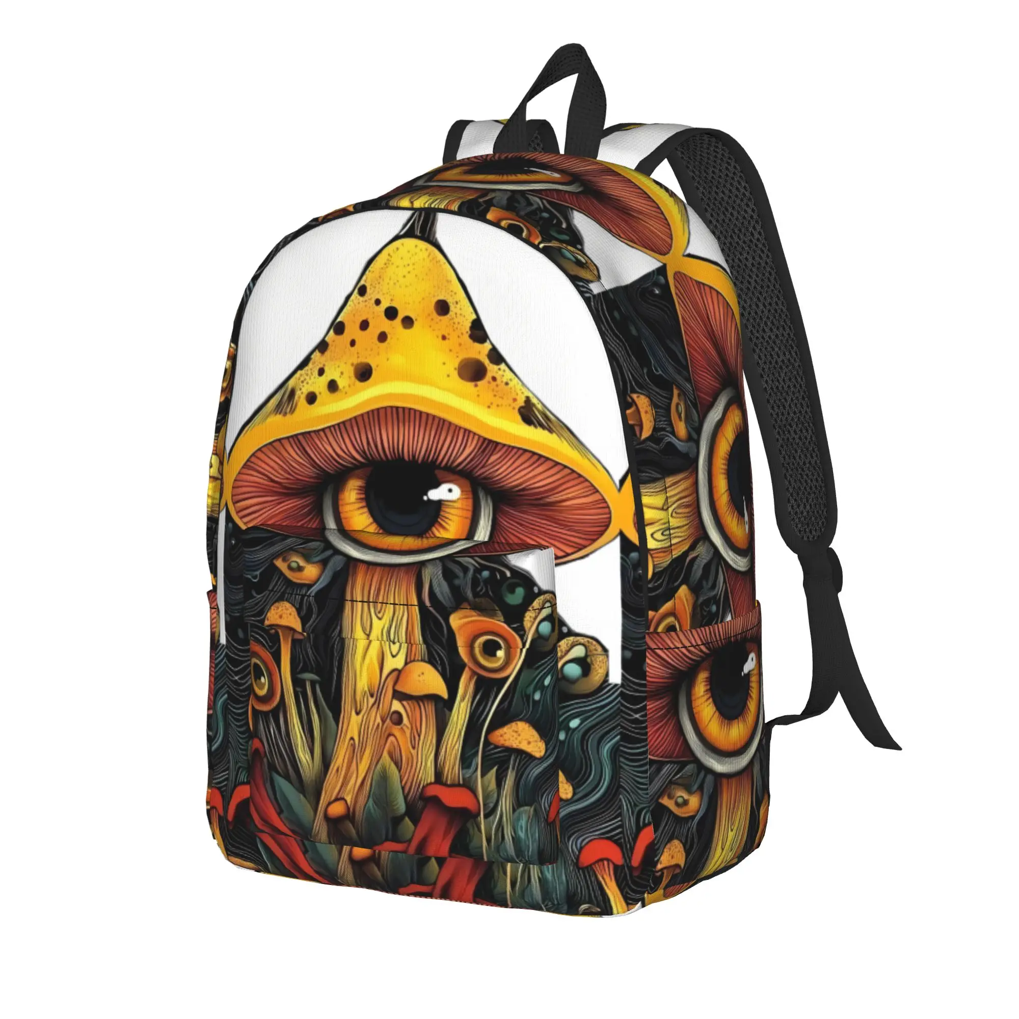 Cartoon Graffiti One eyed Mushroom Backpack Boy  Pattern Backpacks Polyester Kawaii High School Bags Sport Custom Rucksack
