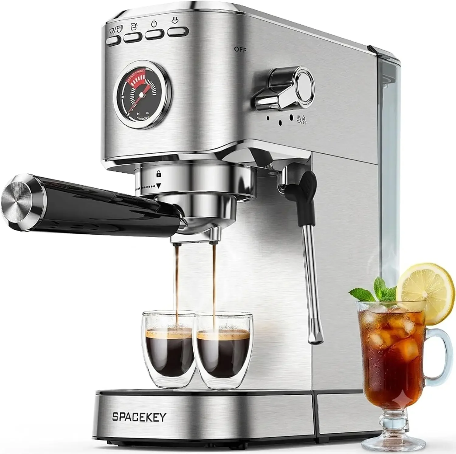 Espresso Machine with Milk Frother, 20 Bar Compact Expresso Coffee Machines for Home, Stainless Steel Espresso Maker with 39oz