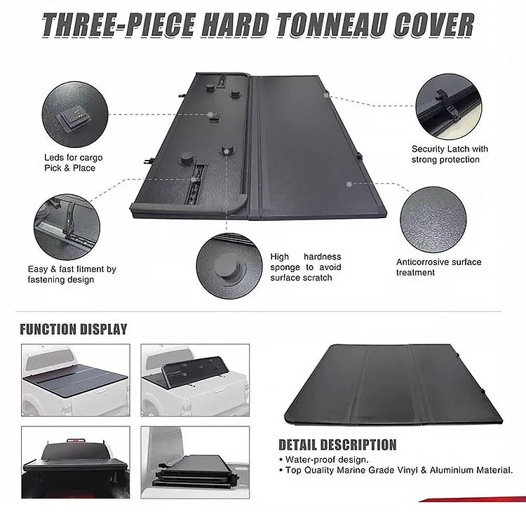 Easy Install Tri-Fold Truck Bed Cover Soft 4x4 Tonneau Cover for Universal Pickups Compatible Ranger Model Accessories