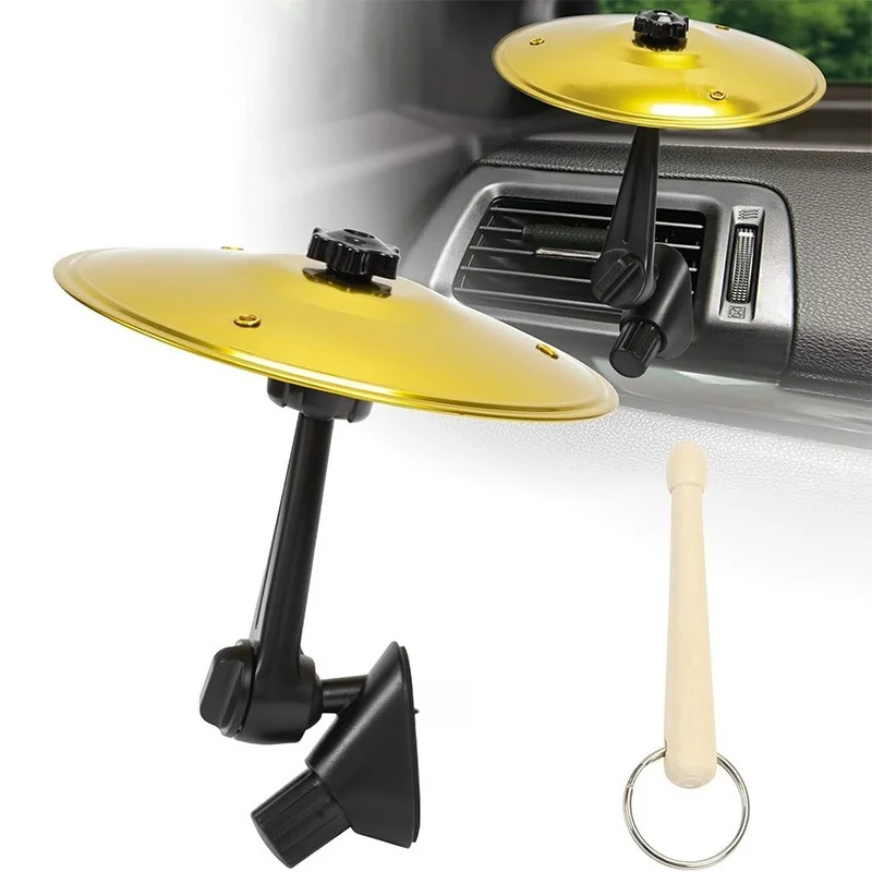 Clip-On Mini Car Air Vent Drum Cymbals Alloy Percussion Crash Cymbal with Mini Drumstick Universal Car Dashboard Musical Decor