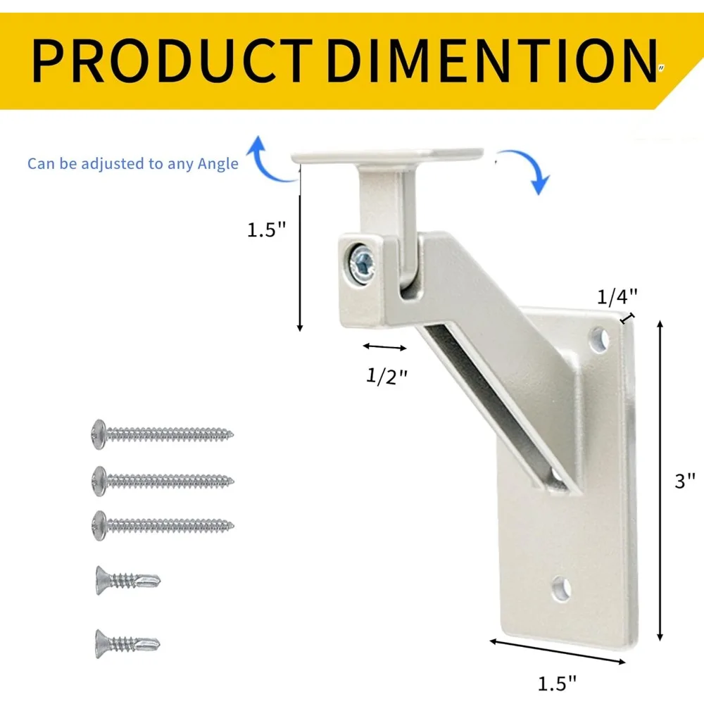 مجموعة درابزين الدرج الحديثة المصنوعة من الألومنيوم - 5 أقدام للاستخدام الداخلي باللون الفضي المؤكسد، من الفولاذ المقاوم للصدأ 304 قابل للتعديل، وشملان من قضبان الإمساك #3