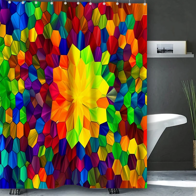 Colorful Stripe Bathing Curtain Bathroom Abstract Figure Shower Curtain Waterproof With 12 Hooks Home Deco Free Ship