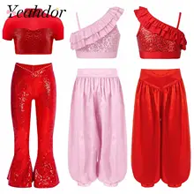 Children Shiny Sequins Dance Clothes Girls Jazz Dance Costumes Outfits Kids Dancing Stage Performance Hip Hop Show Clothing