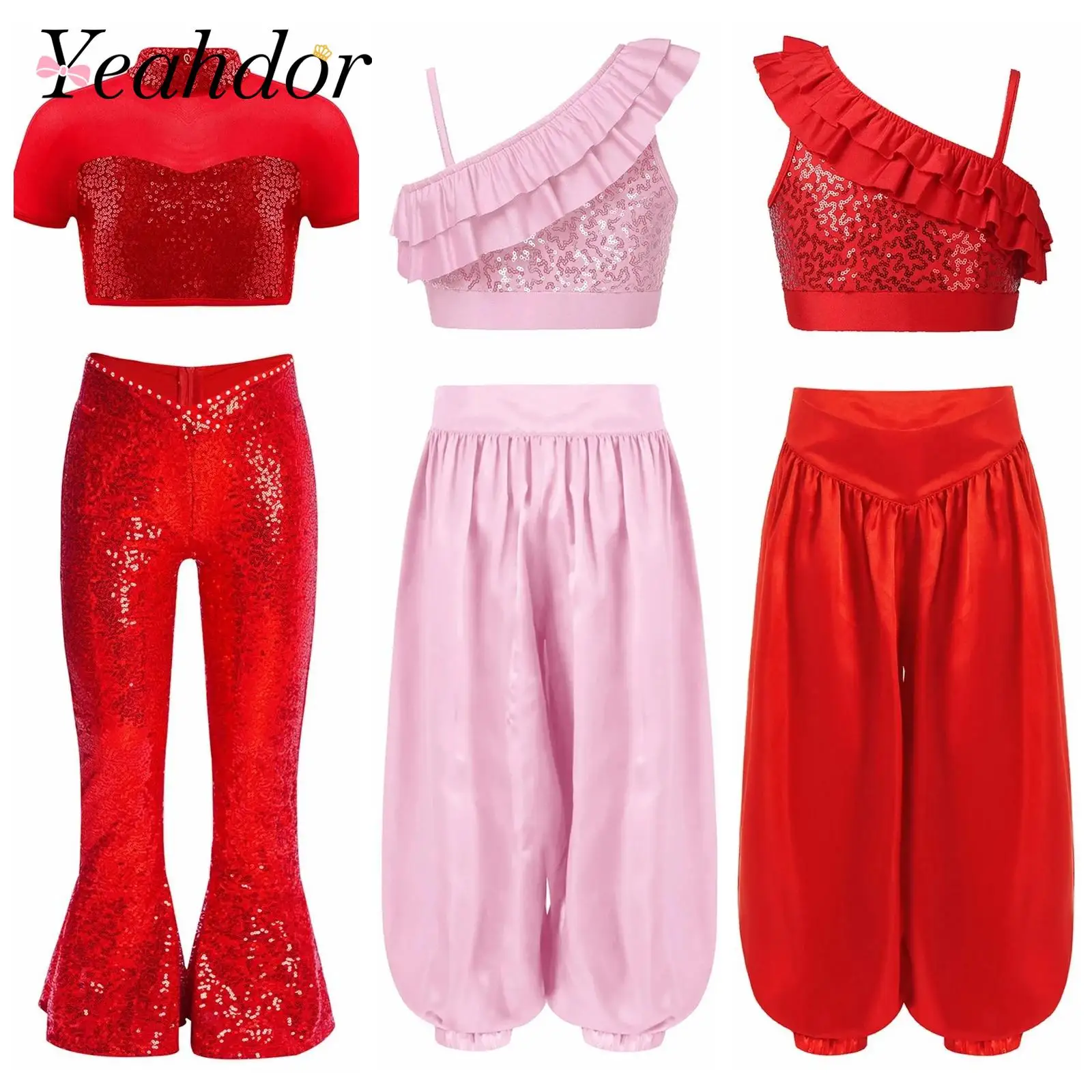 Children Shiny Sequins Dance Clothes Girls Jazz Dance Costumes Outfits Kids Dancing Stage Performance Hip Hop Show Clothing
