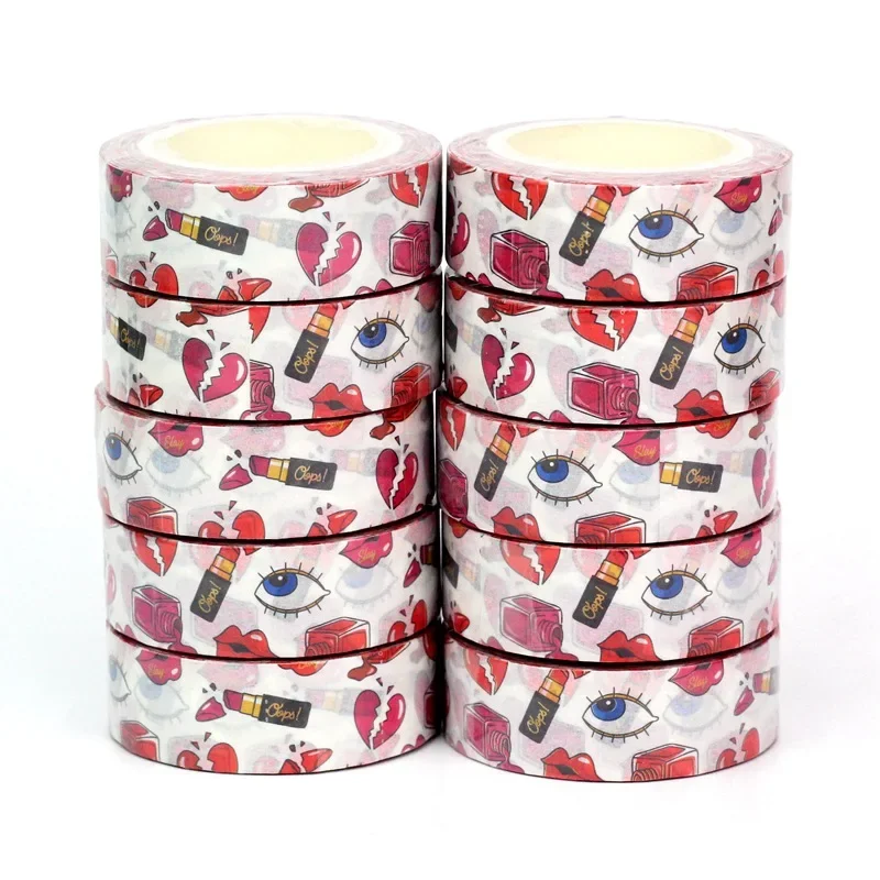 

10PCS Deco Lipstick Heart Valentine Paper Washi Tapes for Scrapbooking Journaling Masking Tape Kawaii Papeleria Supplies