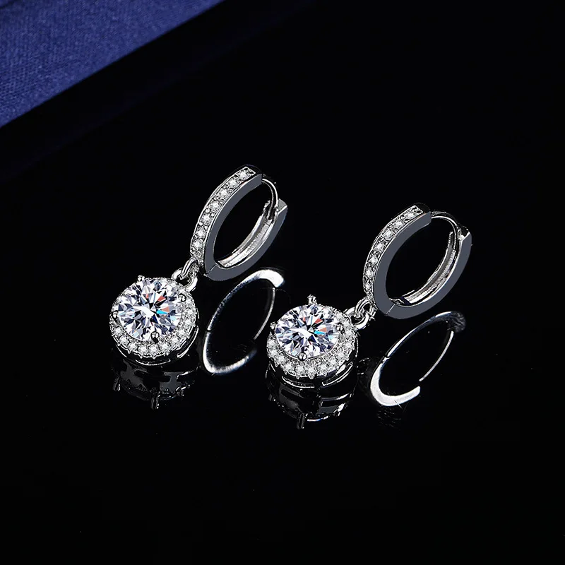 Feiner Schmuck Moissanit-Diamanten Tropfenohrringe Echtes 925 Sterling Silber 3EX VVS1 D-Farbe Rundschliff 5 MM GRA-Zertifiziert – Detail 12