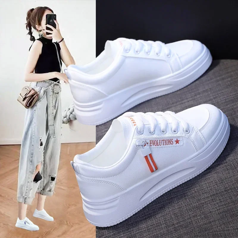 2024 Spring Festival New White Sports Shoes Women\'s Casual Flat Shoes Low-top Vulcanized Shoes Side Zipper Style Sneakers