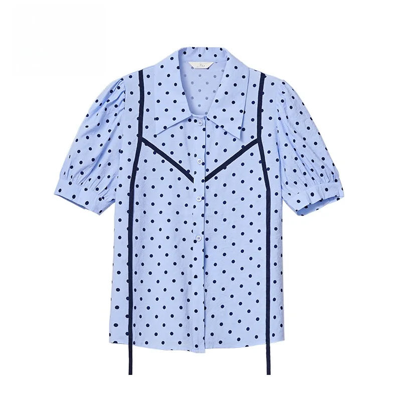 

Летняя новинка GOFAR: женская блузка в горошек с отложным воротником, свободного кроя, стандартной длины, из смесового материала (модал/полиэстер)