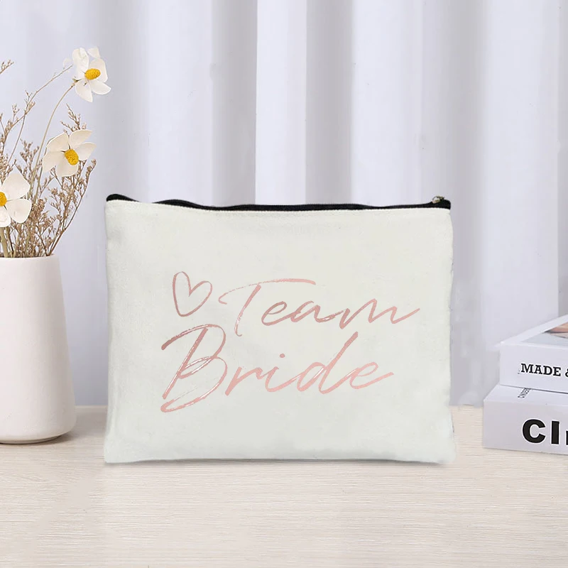 Team Bride Makeup Bag Trendy Women Cosmetic Clutch Wedding Bride Lipstick Pouch Travel Small Case Bridesmaid Organizer Bags