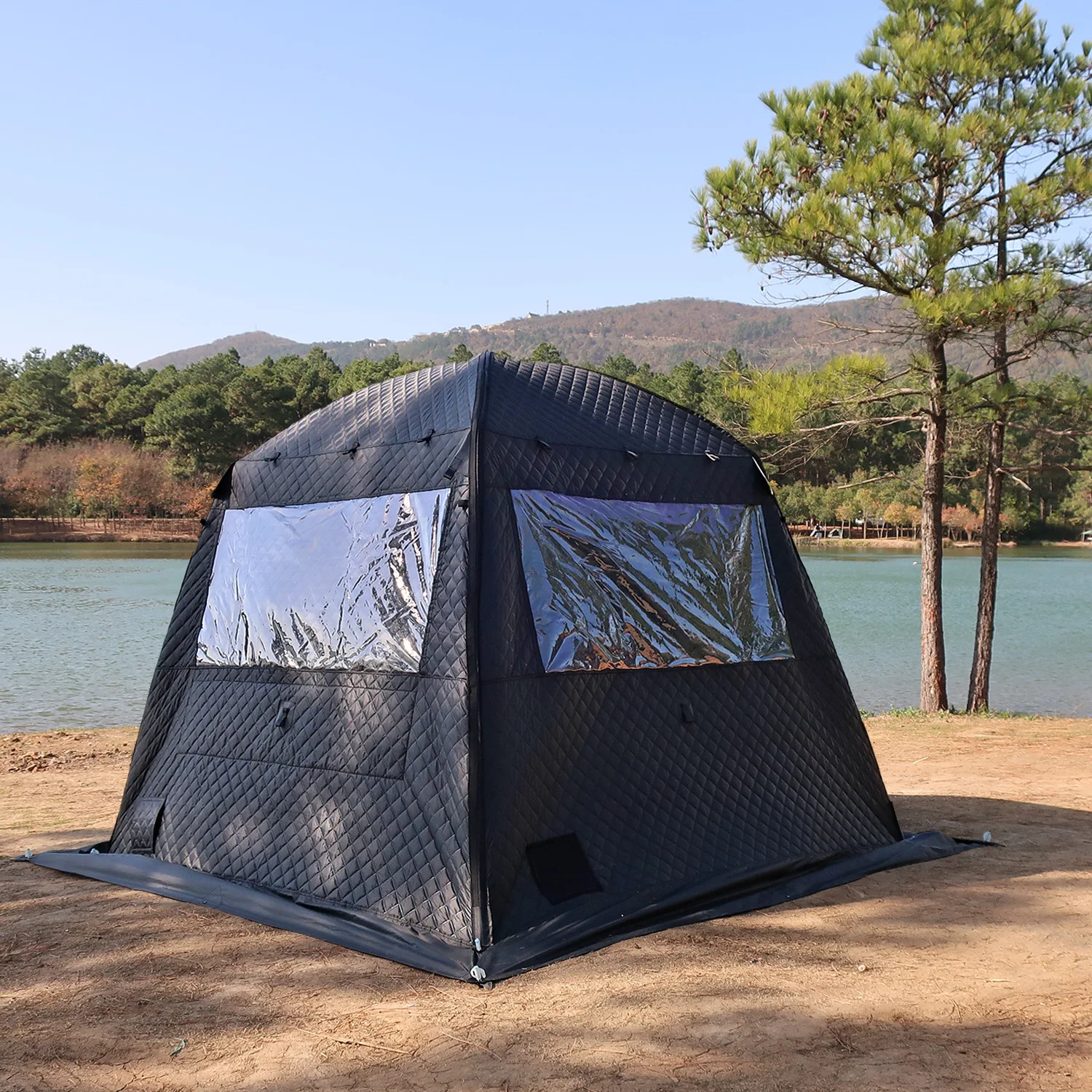 Equipo de acampada al aire libre de 220x220x180cm, tienda de Sauna grande con aislamiento de invierno, tienda de pesca en hielo emergente portátil para 4 personas