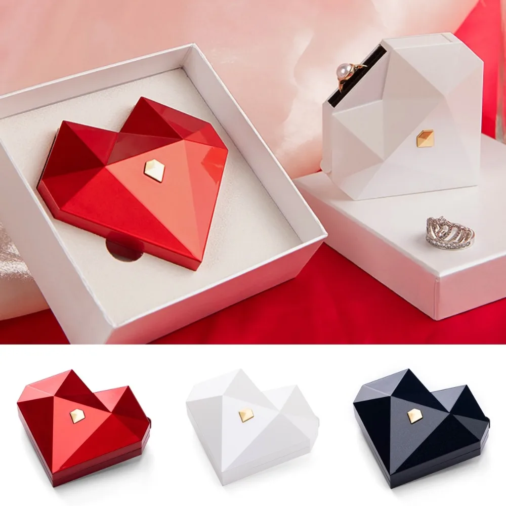

Пылезащитная коробка для колец, водонепроницаемая коробка для колец с красным сердцем и бриллиантом, белая элегантная автоматическая всплывающая шкатулка для драгоценностей, подарок