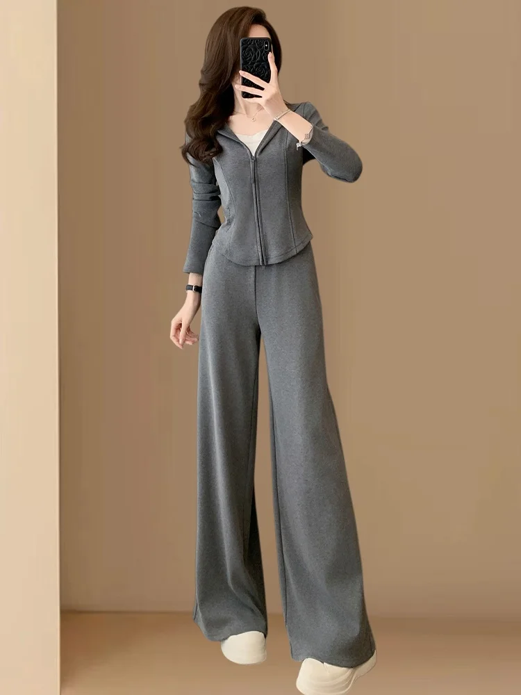 

Faionable Sweatirt Wide Leg Pants Set Casual Sportswear Women's Two Piece Suit Autumn Winter Design Sensation Comfortable