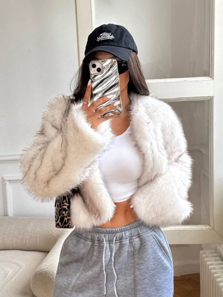

ZADORIN High Street Trend Gardient Long Sleeve Cropped Faux Fur Coat Woman Clothes Winter Cool Girls Fluffy Jacket Short Fur Top