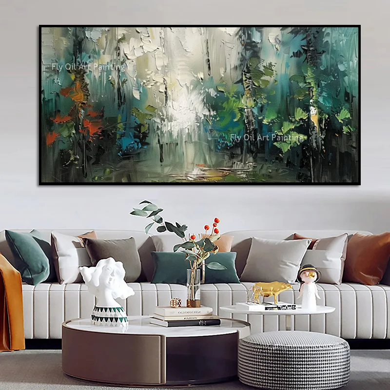 Pure Handmade Textured Rainforest Artwork, Thick Texture Abstract Woodland Painting, Scandinavian Home Wall Decoration