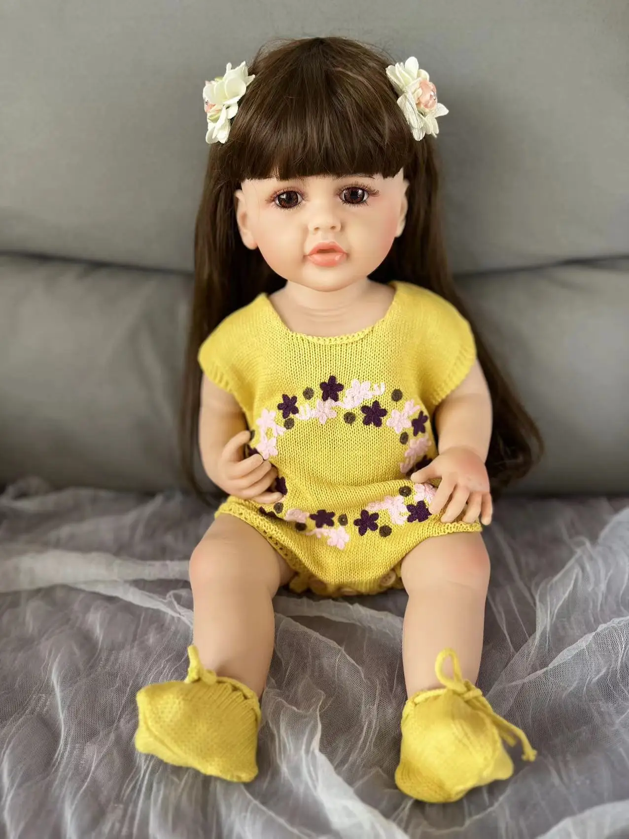 55cm wig cover soft silicone simulation baby and children's early education puzzle toy birthday gift