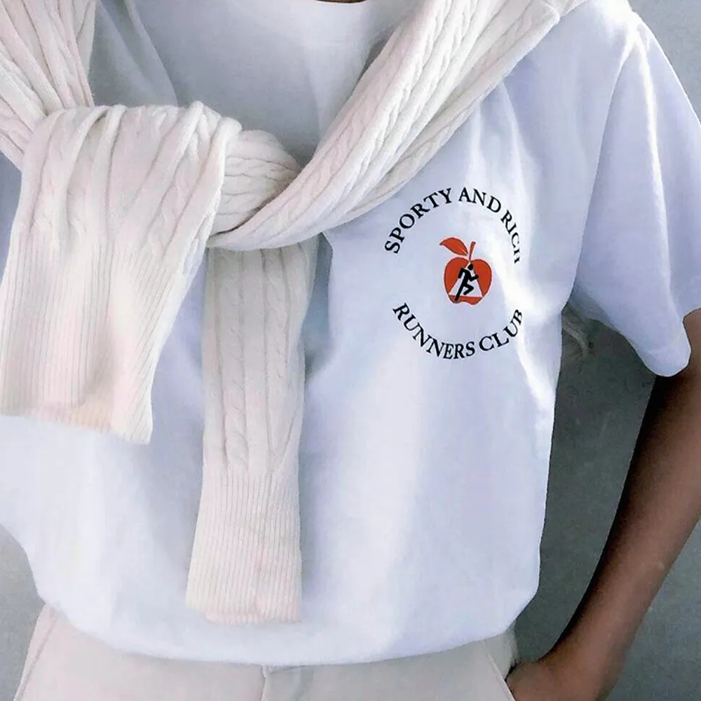 Vintage-Stil Running Club Druck Unisex Grafik T-Shirts Sommer Kurzarm lose lässige Tops ins Mode 100% Baumwolle T-Shirts
