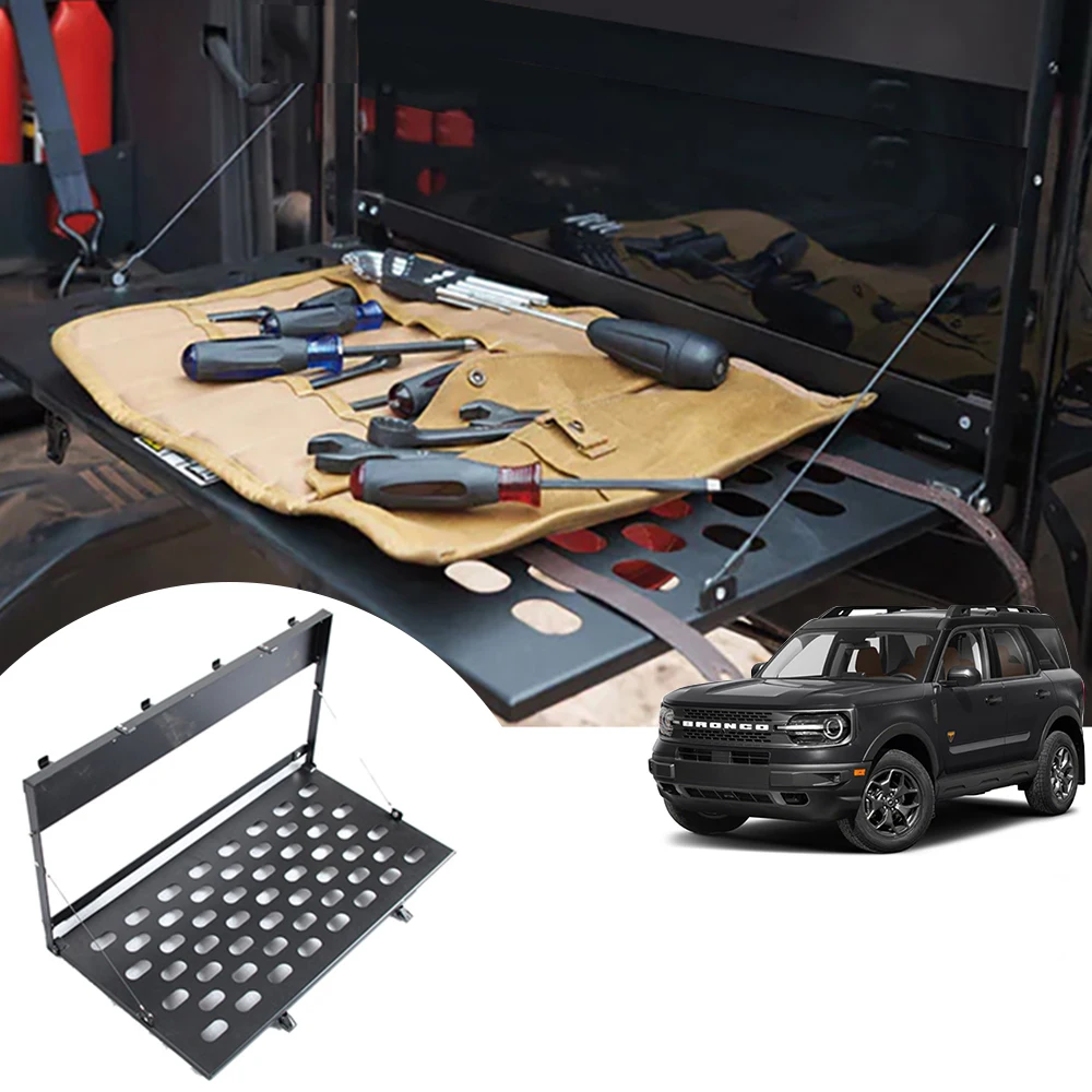 

Folding Rear Tailgate Table Molle Grid Foldable Camping Cargo Shelf Compatible with Ford Bronco Accessories 2021 2022