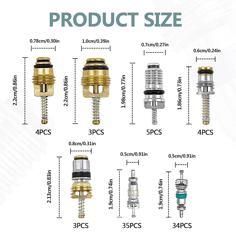 ABKJ-102Pcs Air Conditioning Valve Core Valve Cores A/C R12 R134a Accessories Kit, Valve Stem Cores Repair Tool Assortment