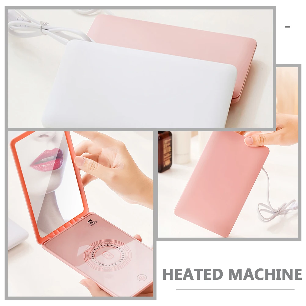 مرآة الوجه الوردي المحمولة مرآة ماكياج قناع السفر سخان المحمولة ورقة قناع العناية بالبشرة آلة دفئا آلة العناية بالبشرة