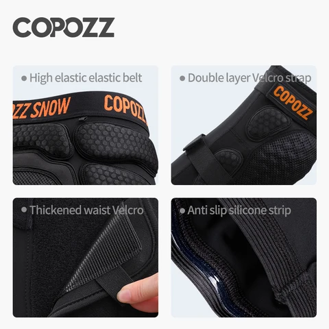 COPOZZ Новая улучшенная версия: Защитные наколенники и накладки на бедра для катания на лыжах и коньках, регулируемые защитные шорты с подкладкой для бедер