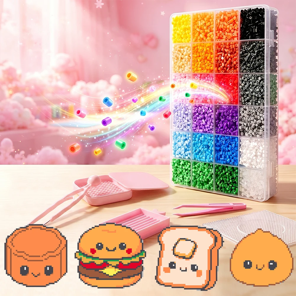 2.6mm 24 Colors Box Perler Beads Set Diy Art Craft Fuse Beads For Mosaic Puzzle Kits Cartoon Food Theme With Tools
