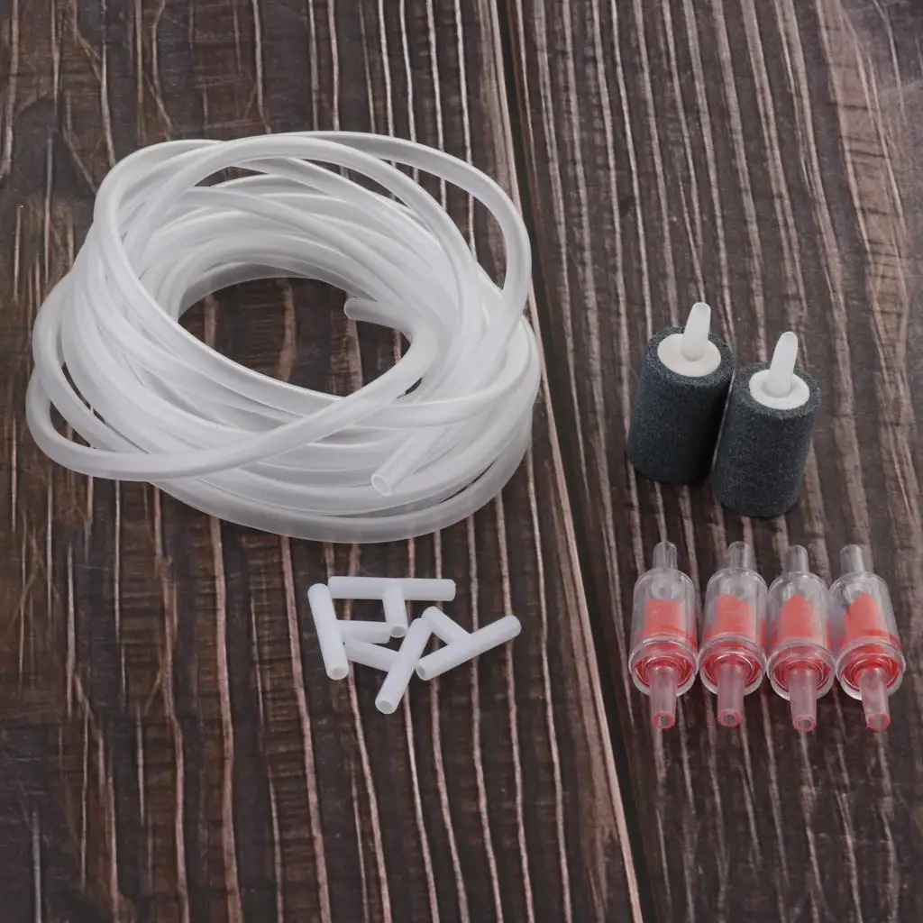 13 Feet Standard Airline Tubing Air Pump Accessories for Fish Tank, 2 Air Stones, 2 Non- Red Valves, and 2 T-connectors