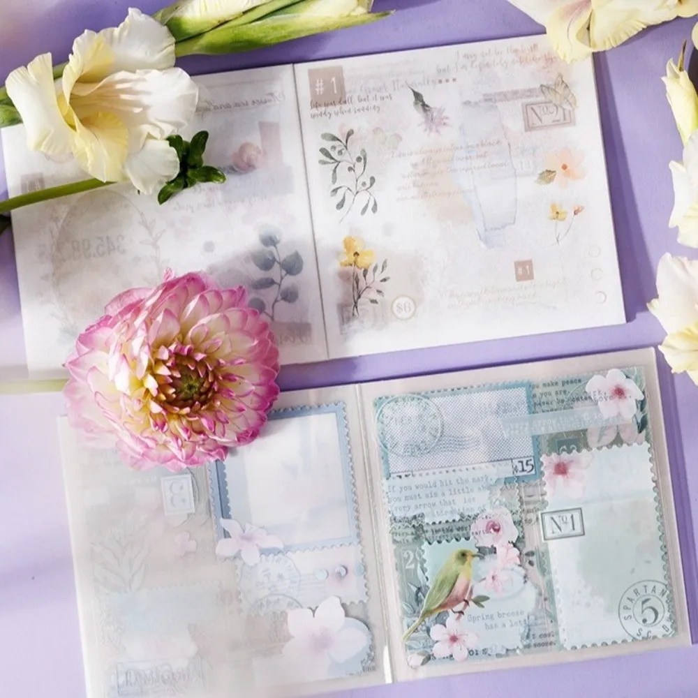 

20pcs/book Four Seasons Theme Floral Sticker Book Light Retro Backing Decal Cutting Scrapbook DIY Craft INS Style