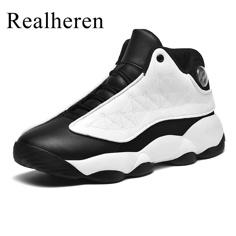 Big Size 48 49 PU Leather Men Basketball Shoes High Top Sneakers Sports Pure Black