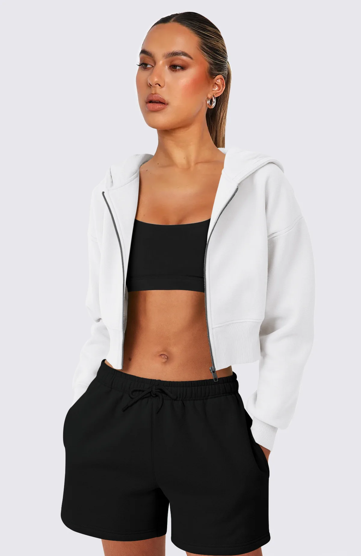 Women's Casual Crop Hoody Zip Up Jacket Cardigan Streetwear Running Long Sleeve Hoodie