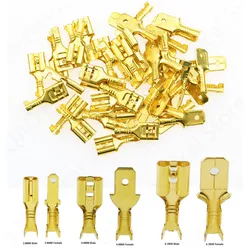 100Pcs/lot 2.8/4.8/6.3mm Female and male Crimp Terminal Connector Gold Brass/Silver Car Speaker Electric Wire Connectors Set