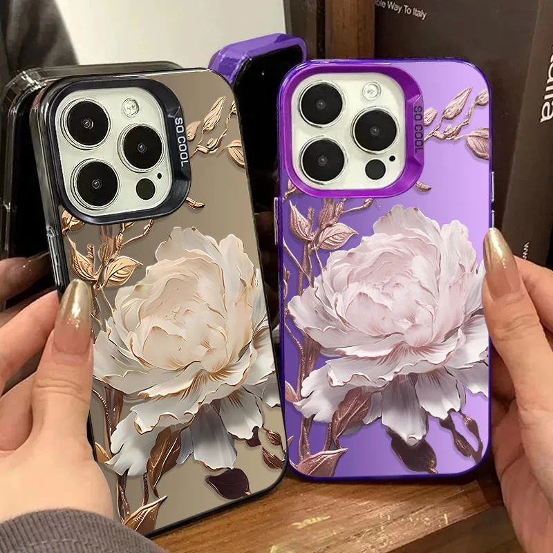 

Pink Golden Lotus Flower Case for Samsung Galaxy A24 A33 A34 A14 A13 A23 A55 A15 A35 A25 A05 A05S 5G A54 A53 A32 A52 A52S Cover