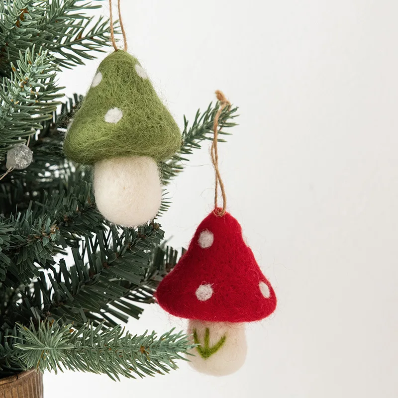 Natale feltro di lana fungo decorativo albero di natale ciondolo impiccagioni accessori fatti a mano fai da te fungo giocattoli carini regalo in