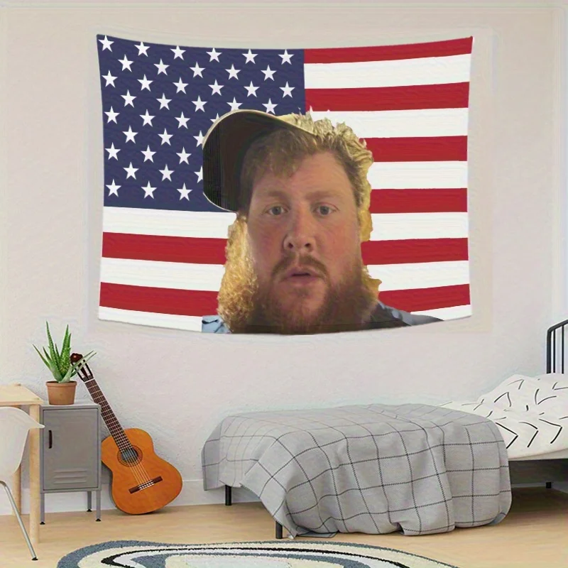 Humorous Patriotic American Flag Tapestry Light Beige Wall Hanging for Dorm Bedroom Living Room Indoor Outdoor Holiday Gift