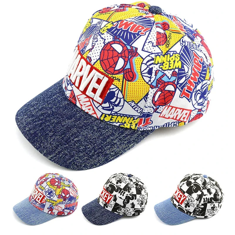 MINISO Disney Anime Spiderman Children Hat Mickey Mouse Baseball Cap Marvel Baby Girls Boys Hip Hop Cartoon Hat Kids Sun Hats