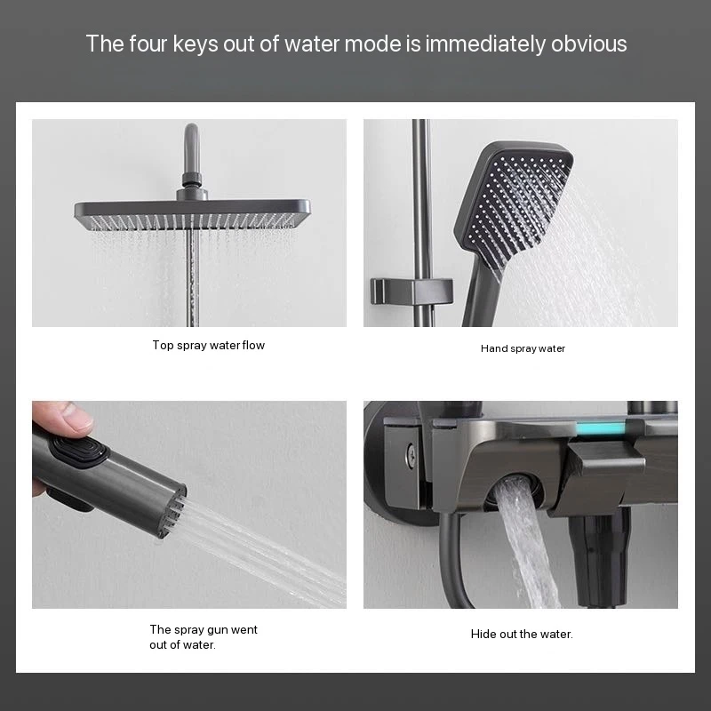 Grey Smart Digital Display Shower Faucet Set Piano Style Rainfall Bathroom System Grey Digital Mixer Tap Bidet Shower view 3