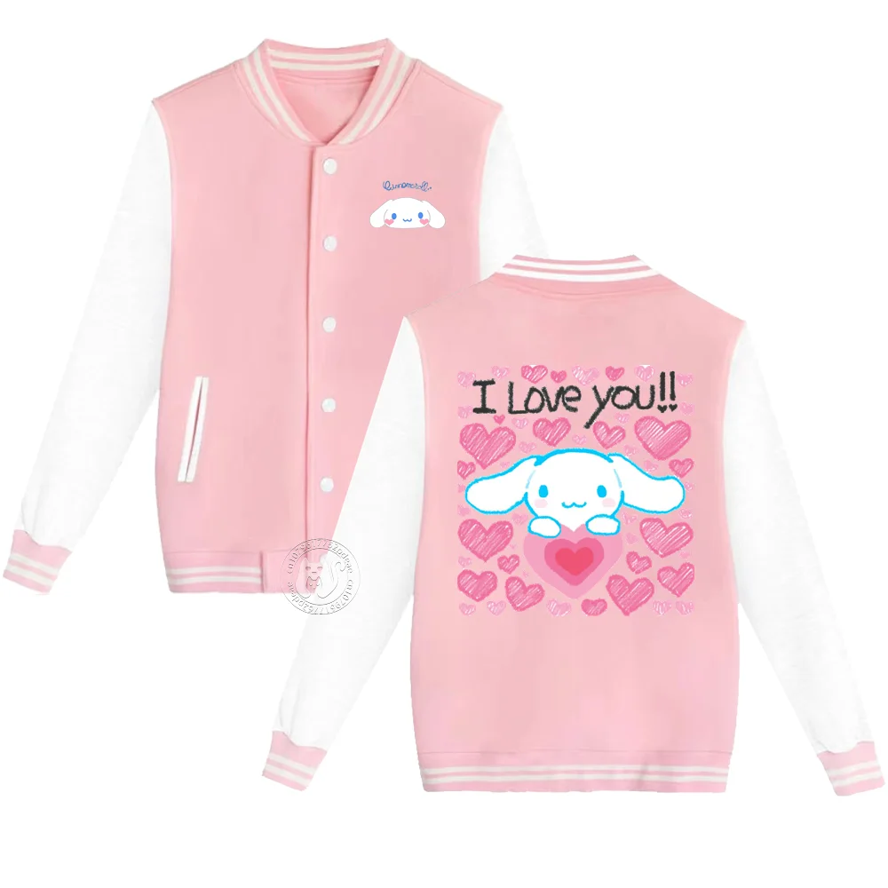 

Kids Sanrio Fall/Winter Jacket Baseball Uniform Big Eared Dog Small Love Heart Rainbow Print Heavy coat for boys and girls 2-14