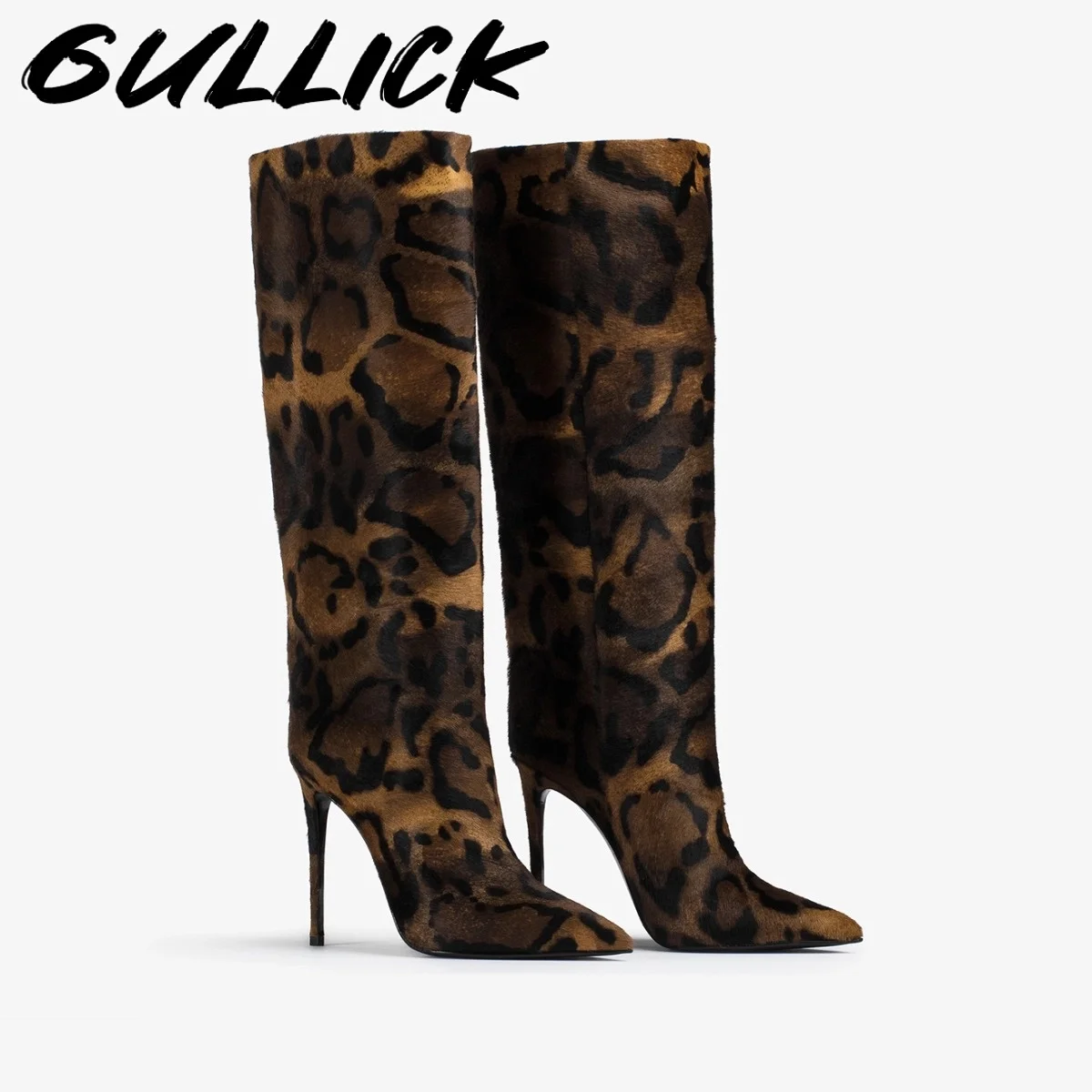 

Модные женские леопардовые сапоги с острым носком на высоком каблуке с узором питона, до колена, Botas 2021, туфли без шнуровки на шпильке