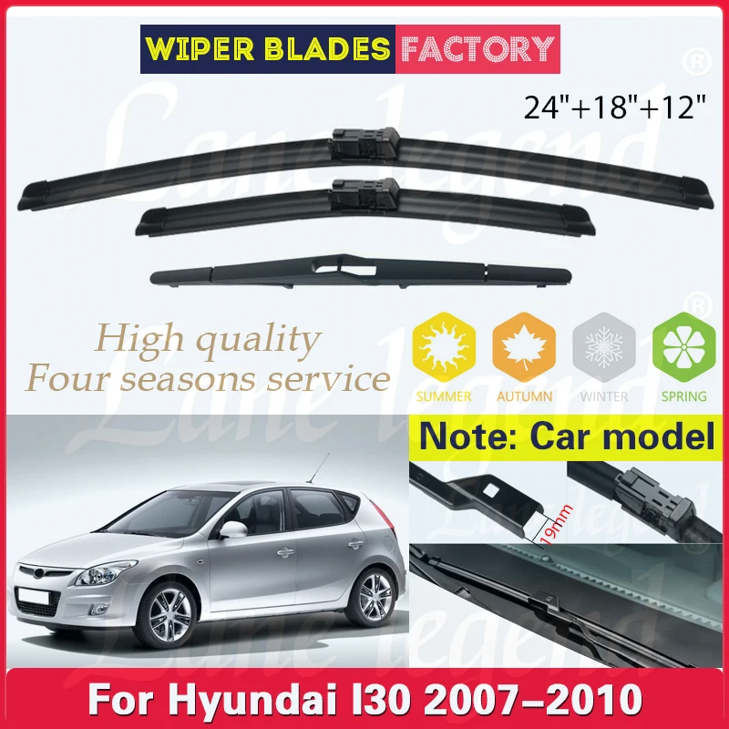 

For Hyundai I30 2007 2008 2009 2010 Wiper Front Rear Wiper Blades Windshield Windscreen Clean Window 24"+18"+12" Car Accessories