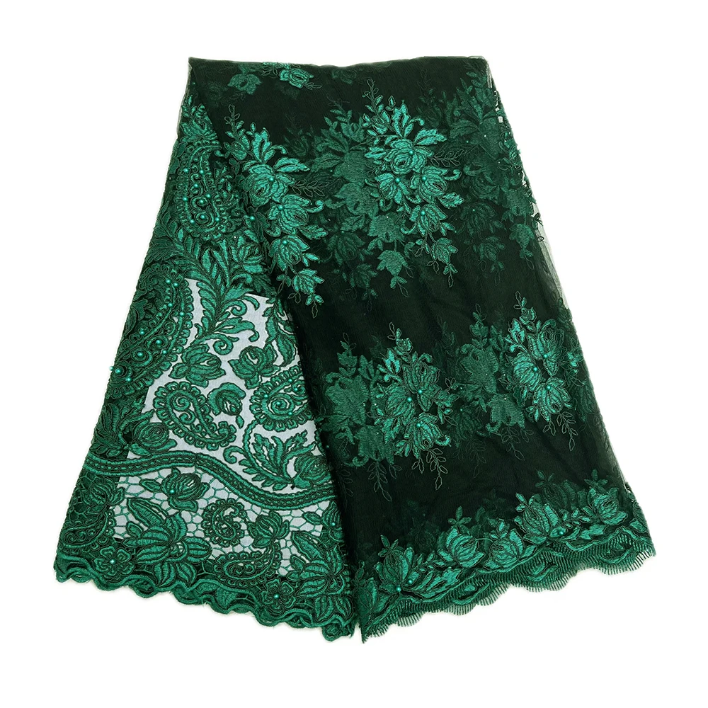 아프리칸 레이스 메쉬 튤 레이스 파티 원단 최신 5야드 진주 디자인 프랑스 웨딩 드레스 레이스 소재 여성 네트 레이스 원단