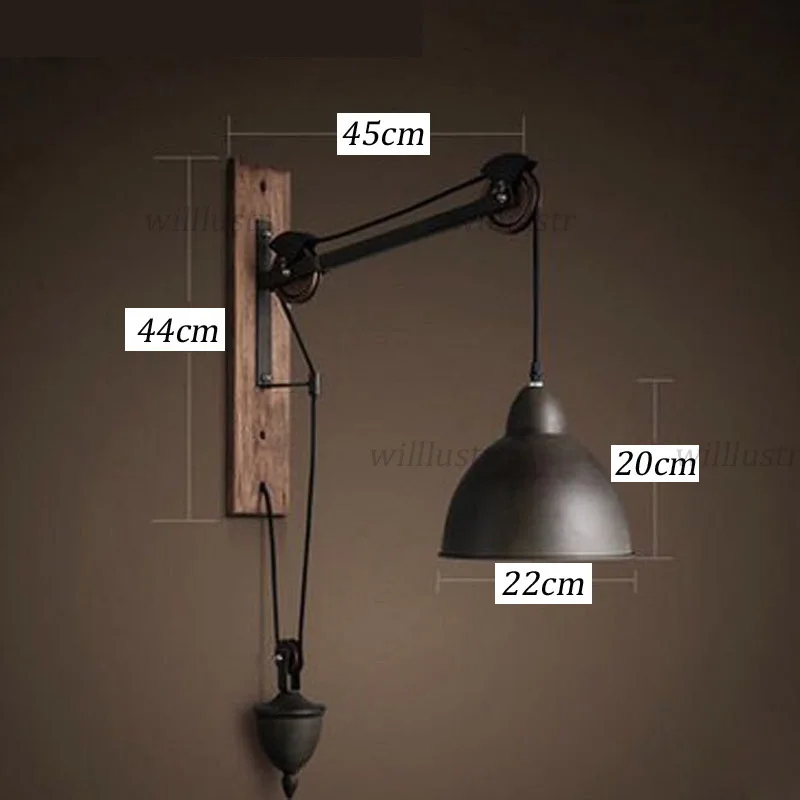 

Retro Industrial Rope Wood Sconce Creative Iron Wall Lamp Hotel Bar Store Loft Living Bedroom Nostalgic Long Arm Metal Lighting